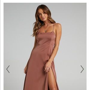 Satiny dusty rose dress, beautiful for bridesmaid dress. Bought brand new.